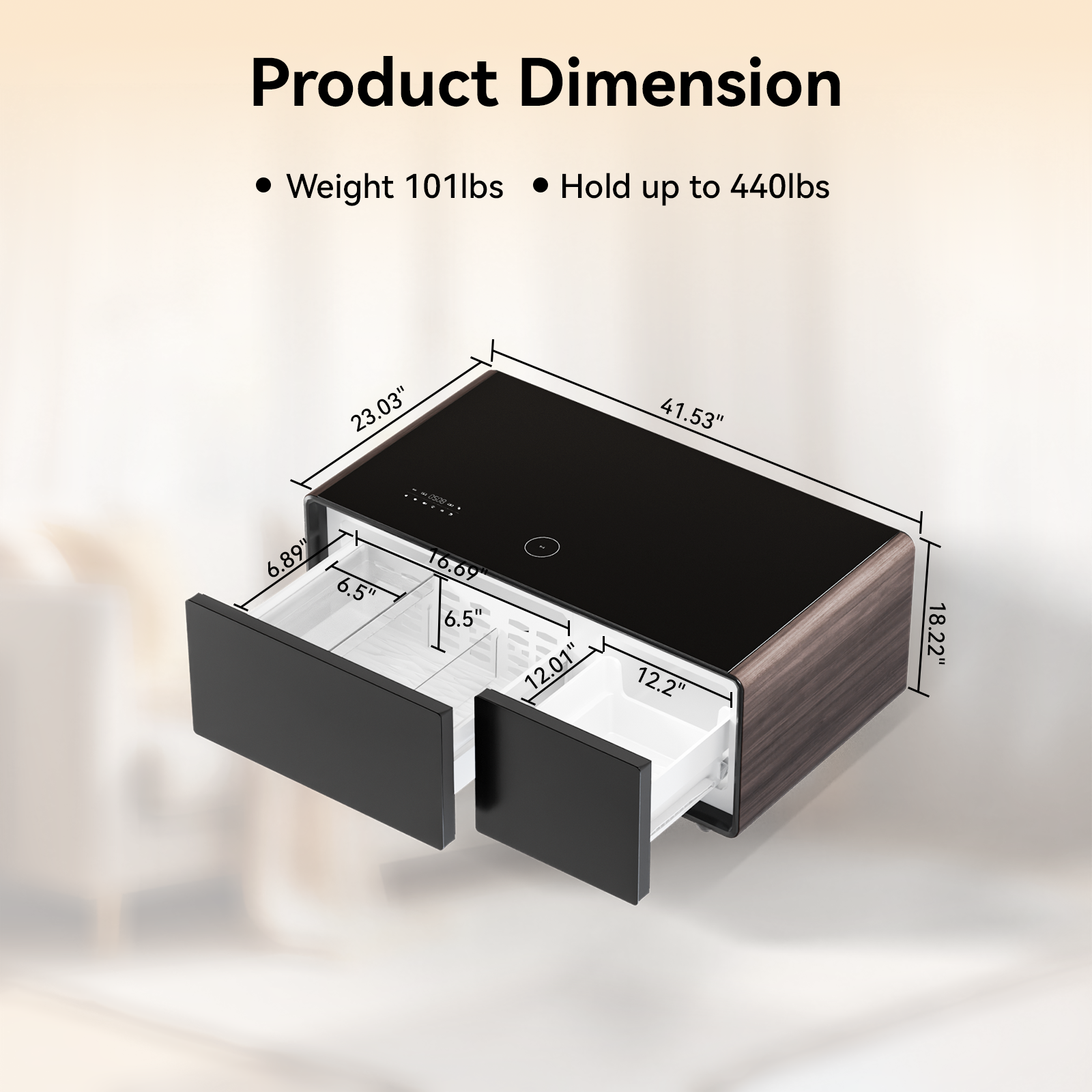 Livtab LT90 FreezerX Smart Coffee Table with Fridge and Freezer