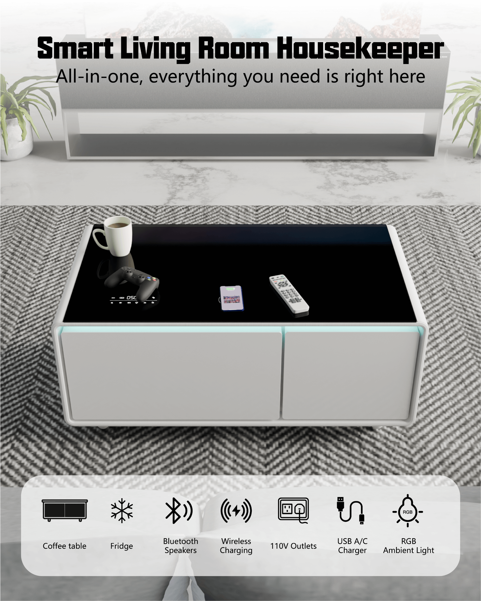 Livtab LT90 Pro Smart Coffee Table with Fridge