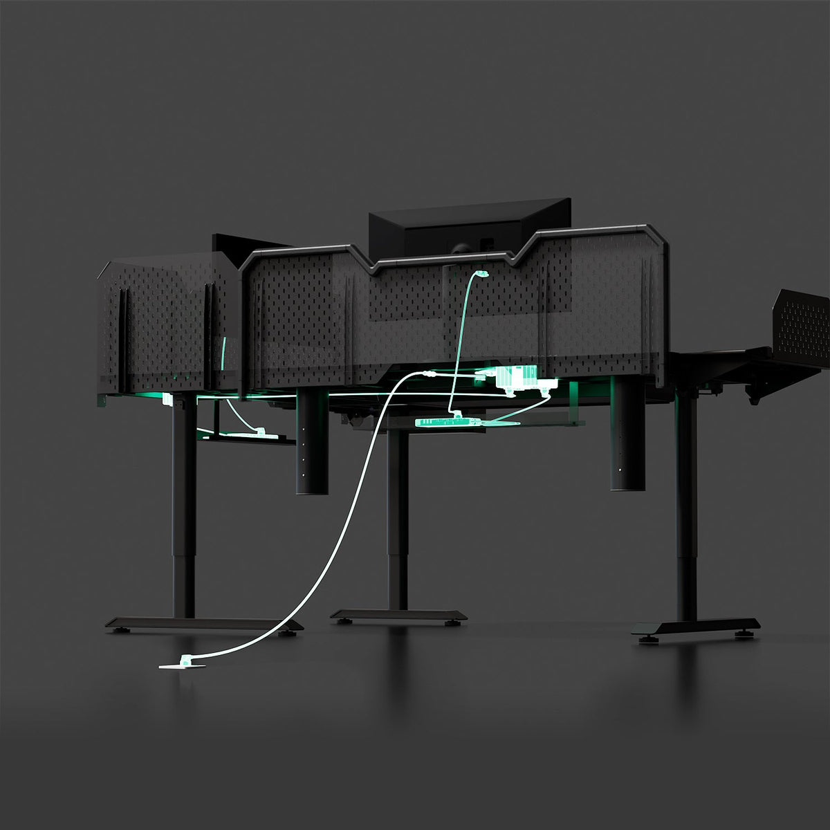 Cable management for an L-shaped standing desk