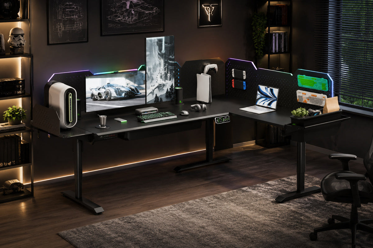 How to Set Up Two Work Zones on an L-Shaped Standing Desk