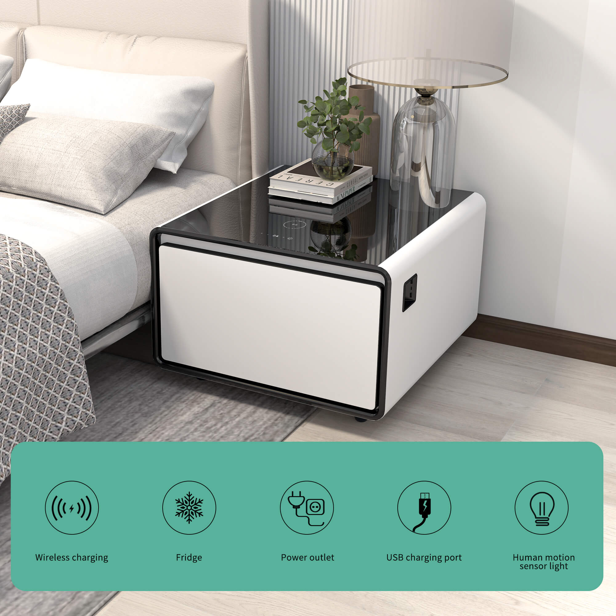 LIVTAB LT60 Smart Nightstand with Refrigerated Storage and Wireless Ch